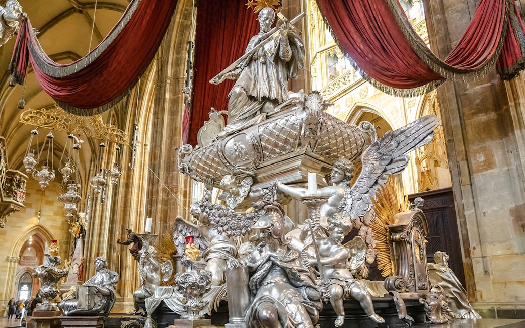 Silver tomb of Saint John of Nepomuk in Saint Vitus Cathedral, Prague.