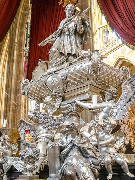 Silver tomb of Saint John of Nepomuk in Saint Vitus Cathedral, Prague.