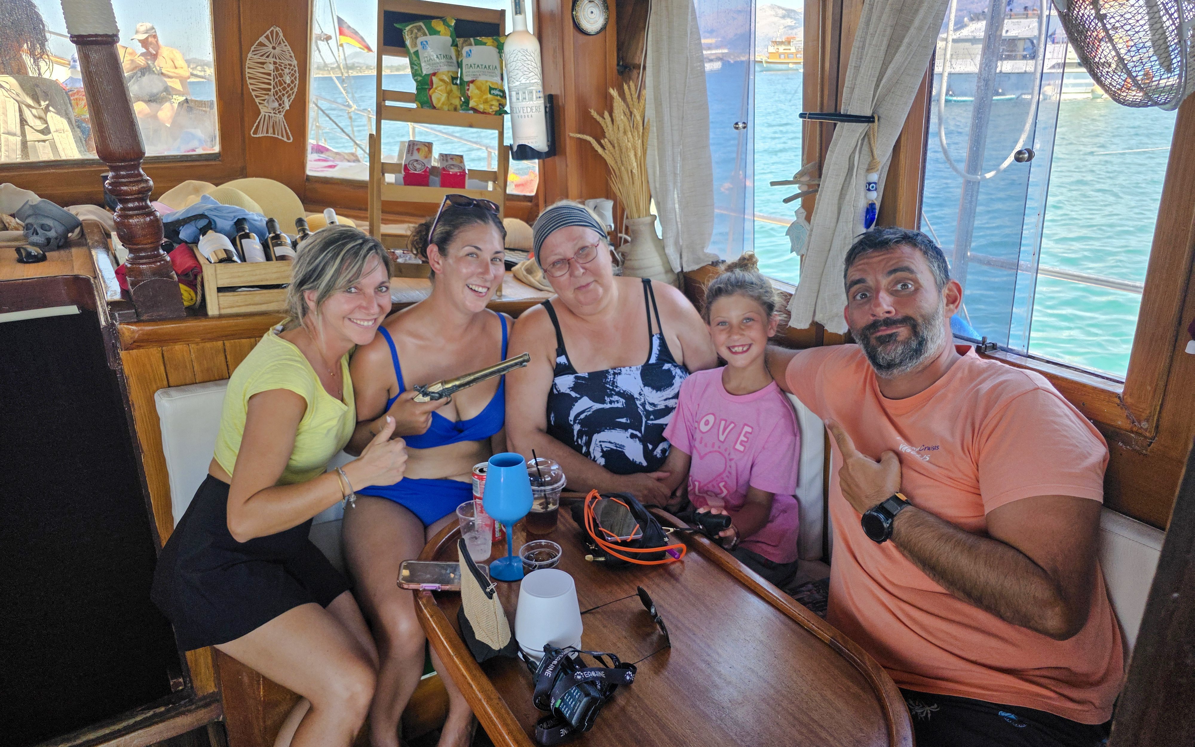 Group enjoying a boat cruise from Kefalonia, Greece.