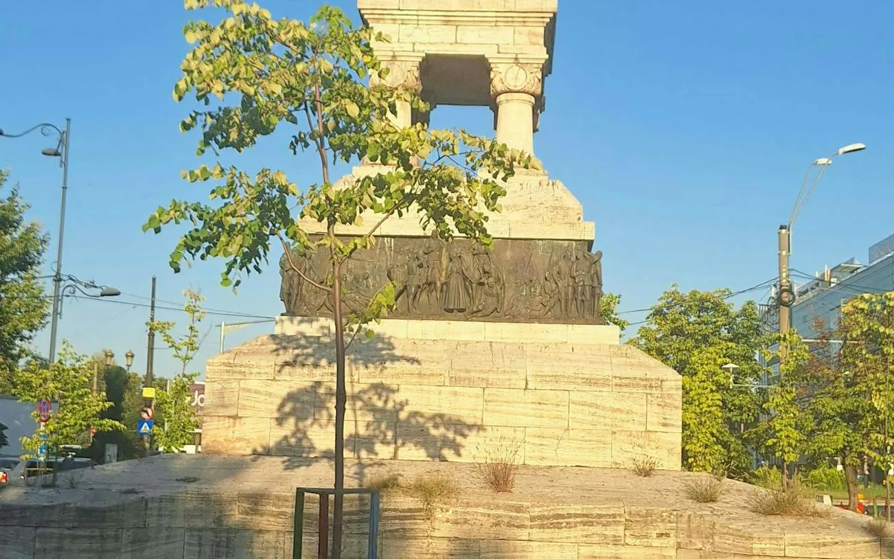 Cotroceni monument with detailed carvings, part of Bucharest self-guided city exploration game.