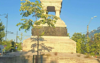 Cotroceni monument with detailed carvings, part of Bucharest self-guided city exploration game.