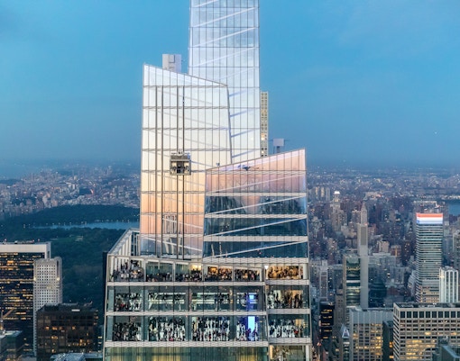 Summit One Vanderbilt observation deck with panoramic New York City skyline view.