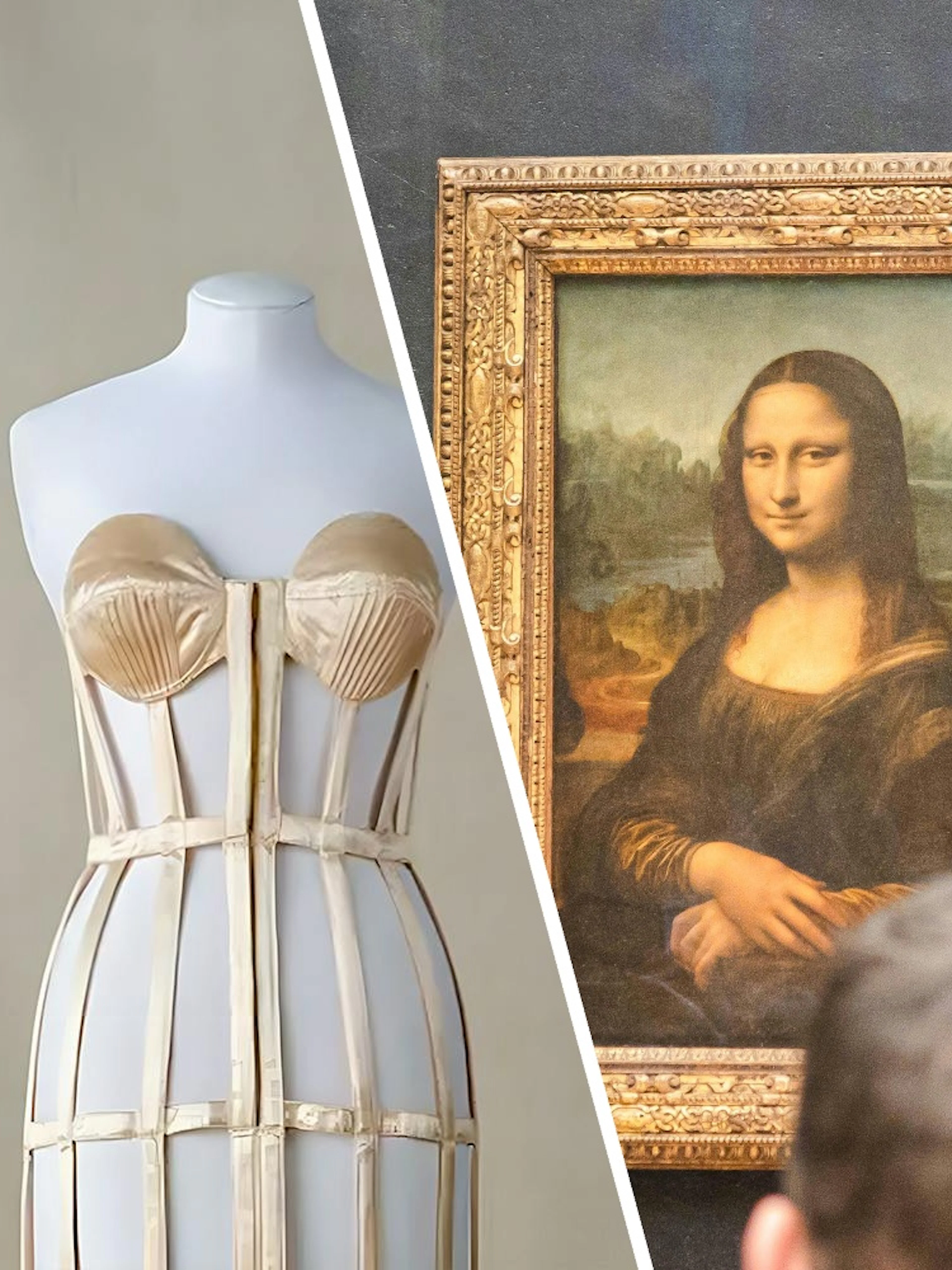 Mannequin with corset and Mona Lisa painting at Palais Galliera Exhibit.