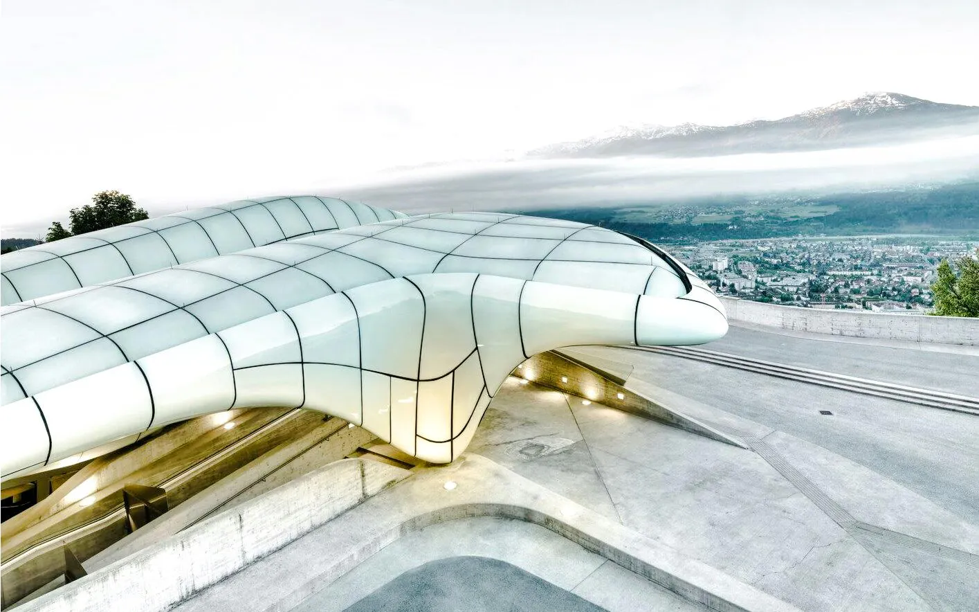 Innsbruck Station Hungerburg of hybrid funicular railway with city view in Innsbruck, Austria.