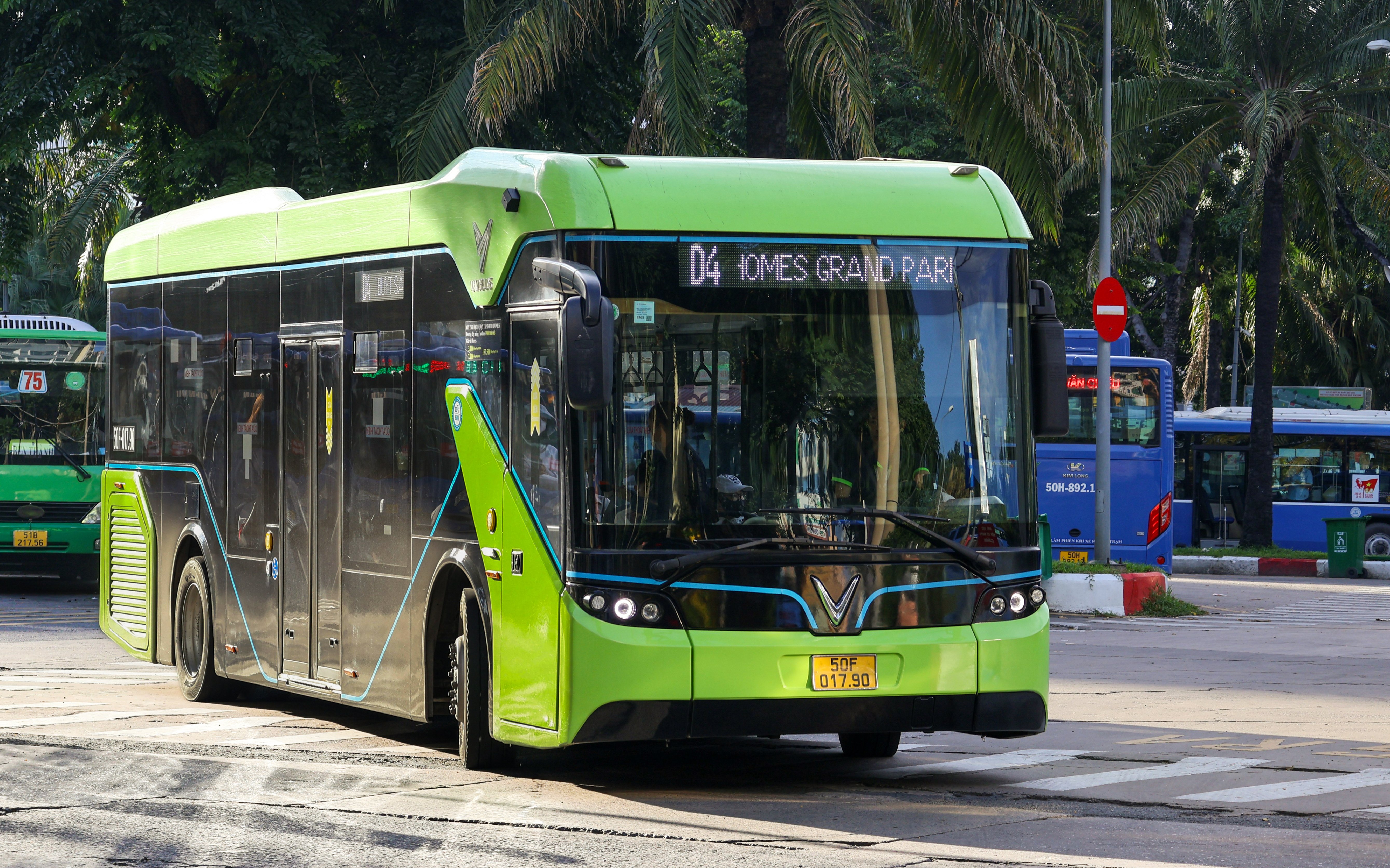 Green bus at Saigon Bus Terminal, Ho Chi Minh City, Vietnam.