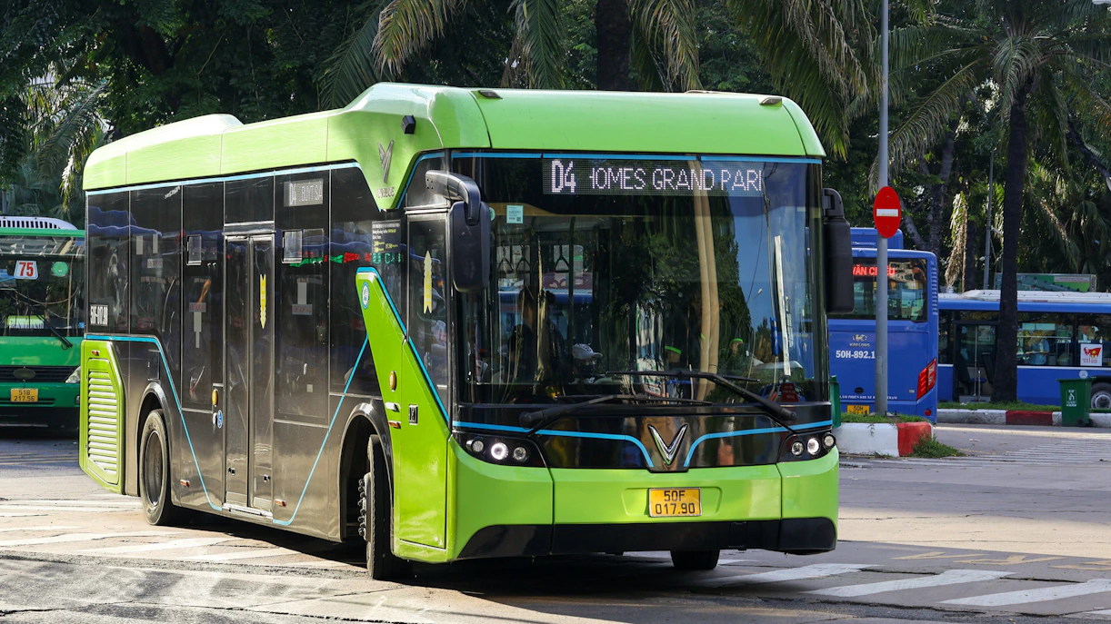 Green bus at Saigon Bus Terminal, Ho Chi Minh City, Vietnam.