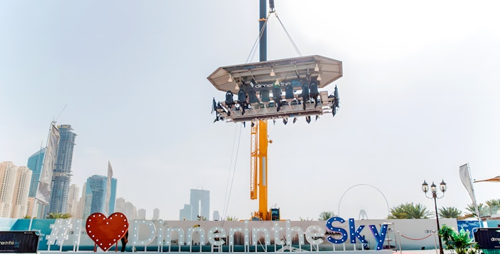 People having dinner at Dinner in the Sky, Dubai
