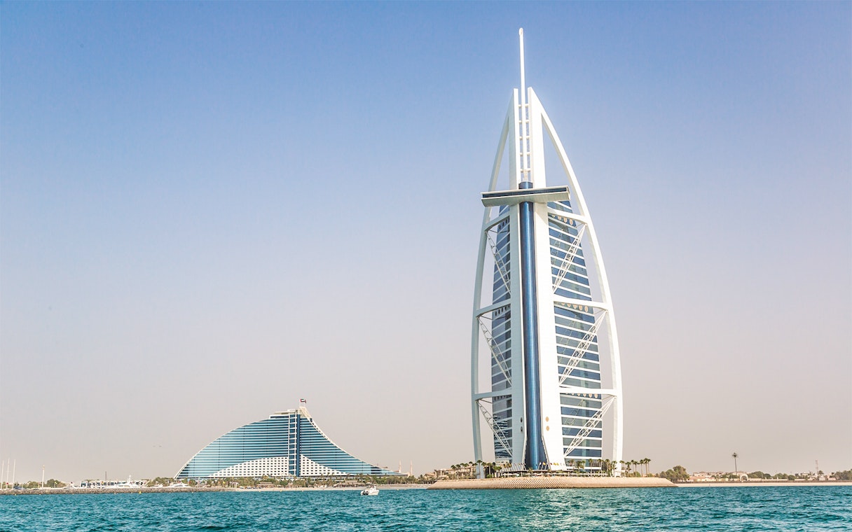 Burj Al Arab and Jumeirah Beach Hotel on Dubai sightseeing tour.
