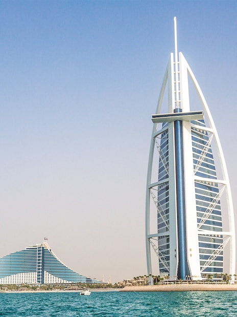 Burj Al Arab and Jumeirah Beach Hotel on Dubai sightseeing tour.