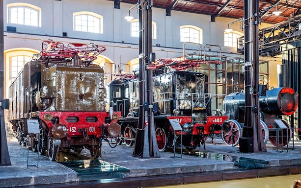 Historic trains displayed at Pietrarsa Railway Museum, Naples.