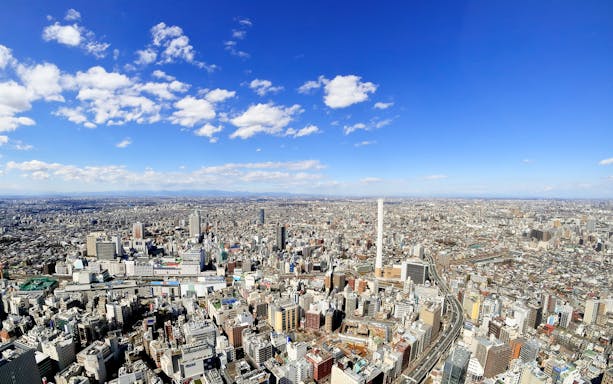Panoramic view of Tokyo from Sunshine 60 Observatory Tenbou Park.