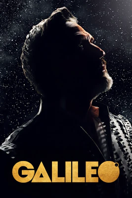 Galileo Broadway show poster with a silhouetted figure against a starry background.