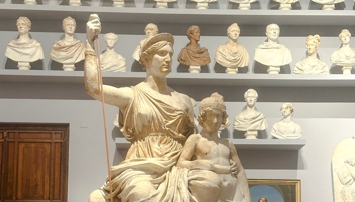 Sculptures by Lorenzo Bartolini in Accademia Gallery, Florence, featuring classical figures.