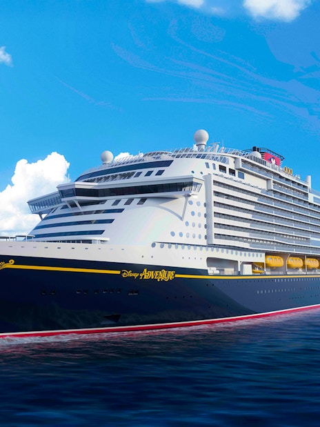 Disney cruise ship sailing at sea, part of the Disney Adventure Cruise from Singapore.