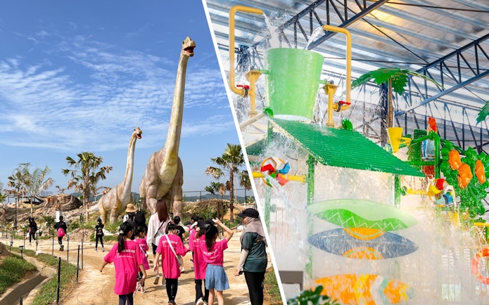 Large bucket splash at Monkeys Splash Zone, Lost in the Amazon theme park.