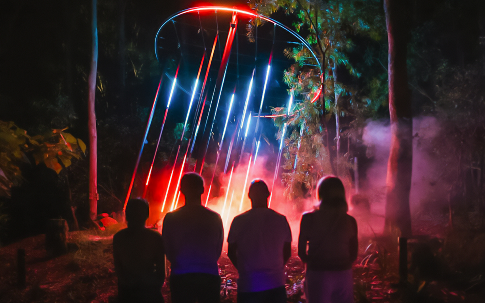 Tourists viewing light display at Astra Lumina, Currumbin Wildlife Sanctuary.