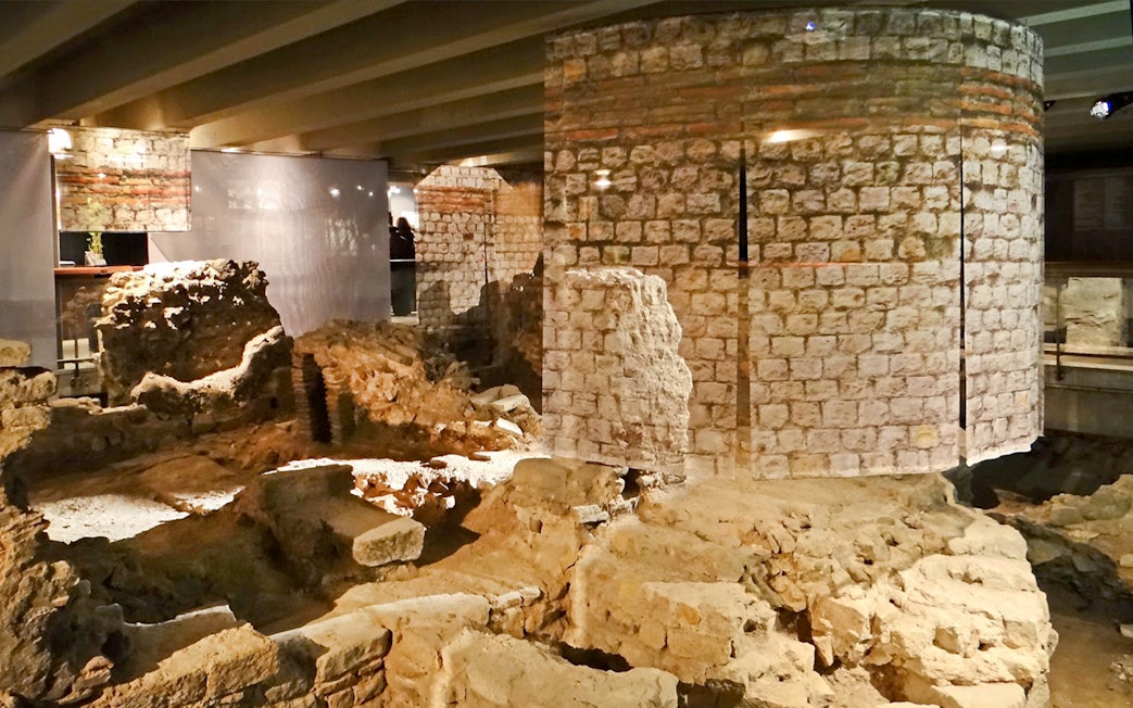 Archeological ruins in the crypt beneath Notre Dame, Paris.
