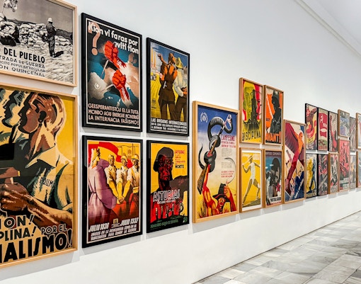 Reina Sofia Museum art display featuring abstract sculptures and paintings.