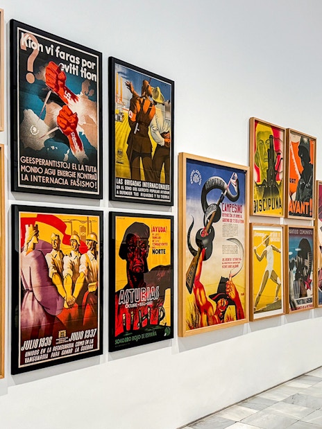 Reina Sofia Museum art display featuring historical posters.