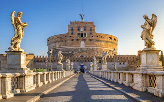 Castel Sant'Angelo with angel statues on Ponte Sant'Angelo, Rome.