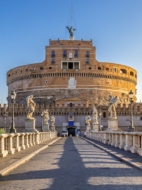 Castel Sant'Angelo with angel statues on Ponte Sant'Angelo, Rome.