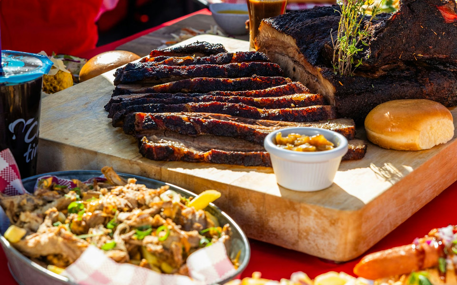 Barbecue brisket and sides at Dreamworld street food festival, Gold Coast.
