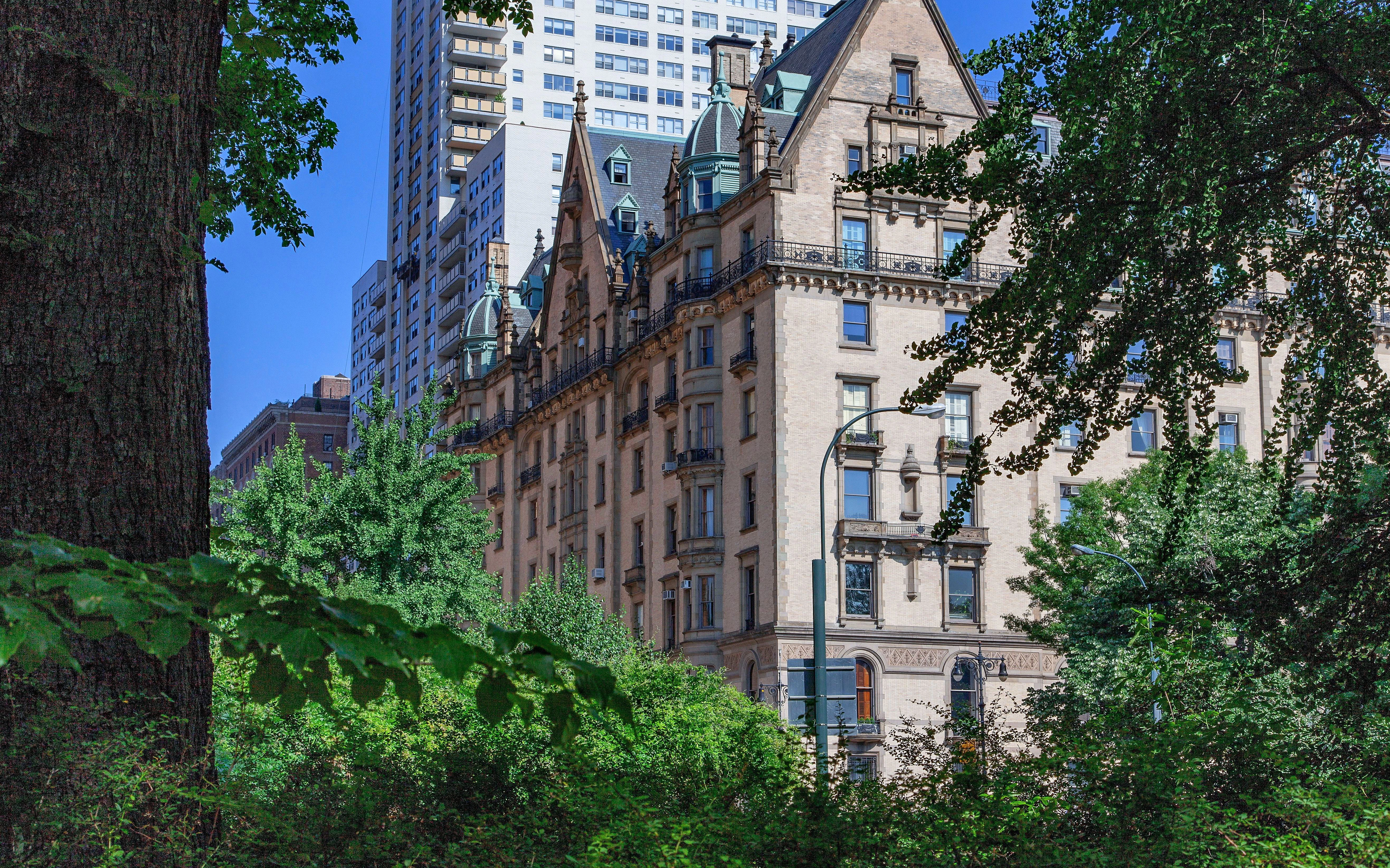 Dakota building facade viewed from Central Park, Upper West Side, New York City.