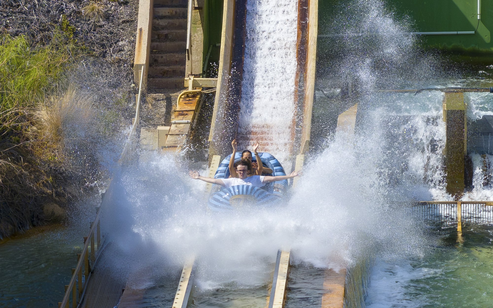 Log flume ride splash at Terra Mitica Benidorm.