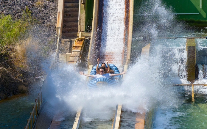 Log flume ride splash at Terra Mitica Benidorm.