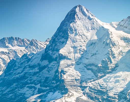 Snow-covered peaks of Jungfraujoch in the Swiss Alps.