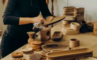Crafting wooden items at Thuya Wood Creation Workshop, Essaouira.