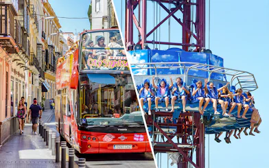 Seville hop-on hop-off bus tour and Isla Mágica amusement park ride.
