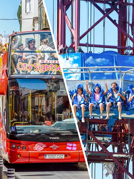 Seville hop-on hop-off bus tour and Isla Mágica amusement park ride.