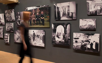 Historical photos displayed at Churchill War Rooms Museum, London.