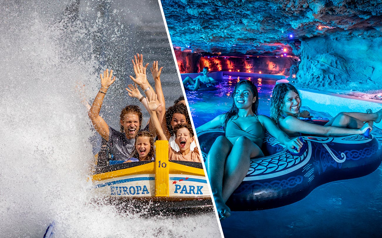 Europa Park water ride and Rulantica Water Park indoor pool experience.