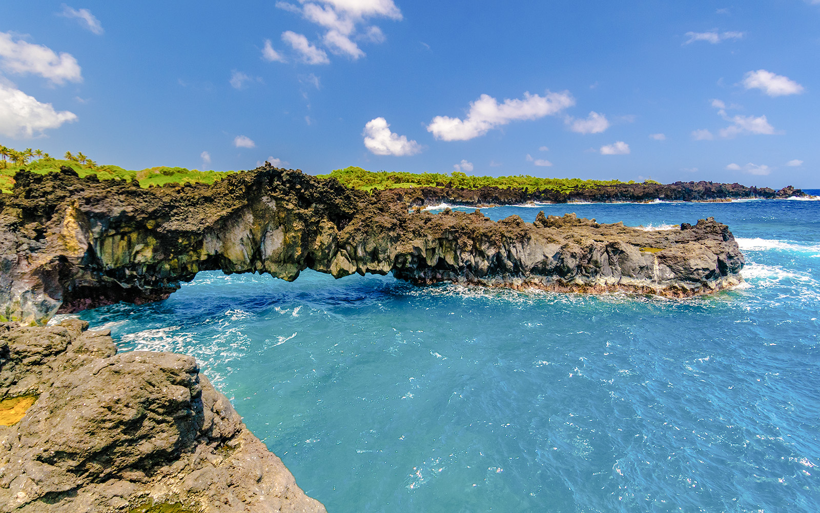 Rocky coastline and ocean view on the Road to Hana, Maui, Hawaii.