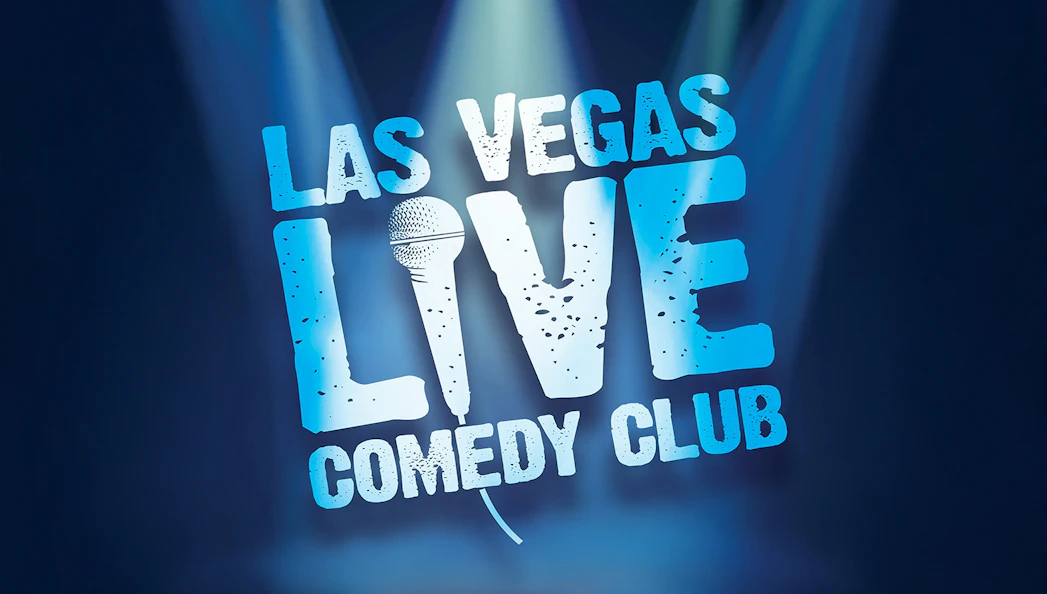 Las Vegas Live Comedy Club logo with spotlight effect.
