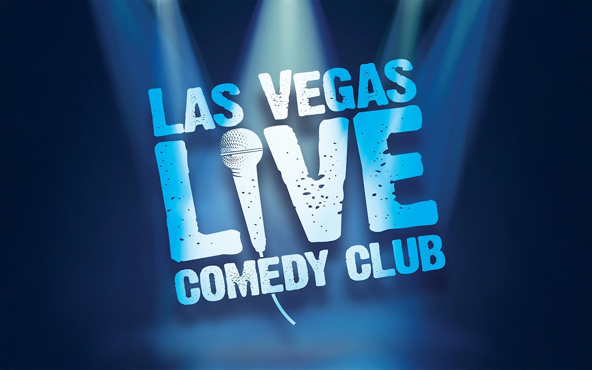 Las Vegas Live Comedy Club logo with spotlight effect.