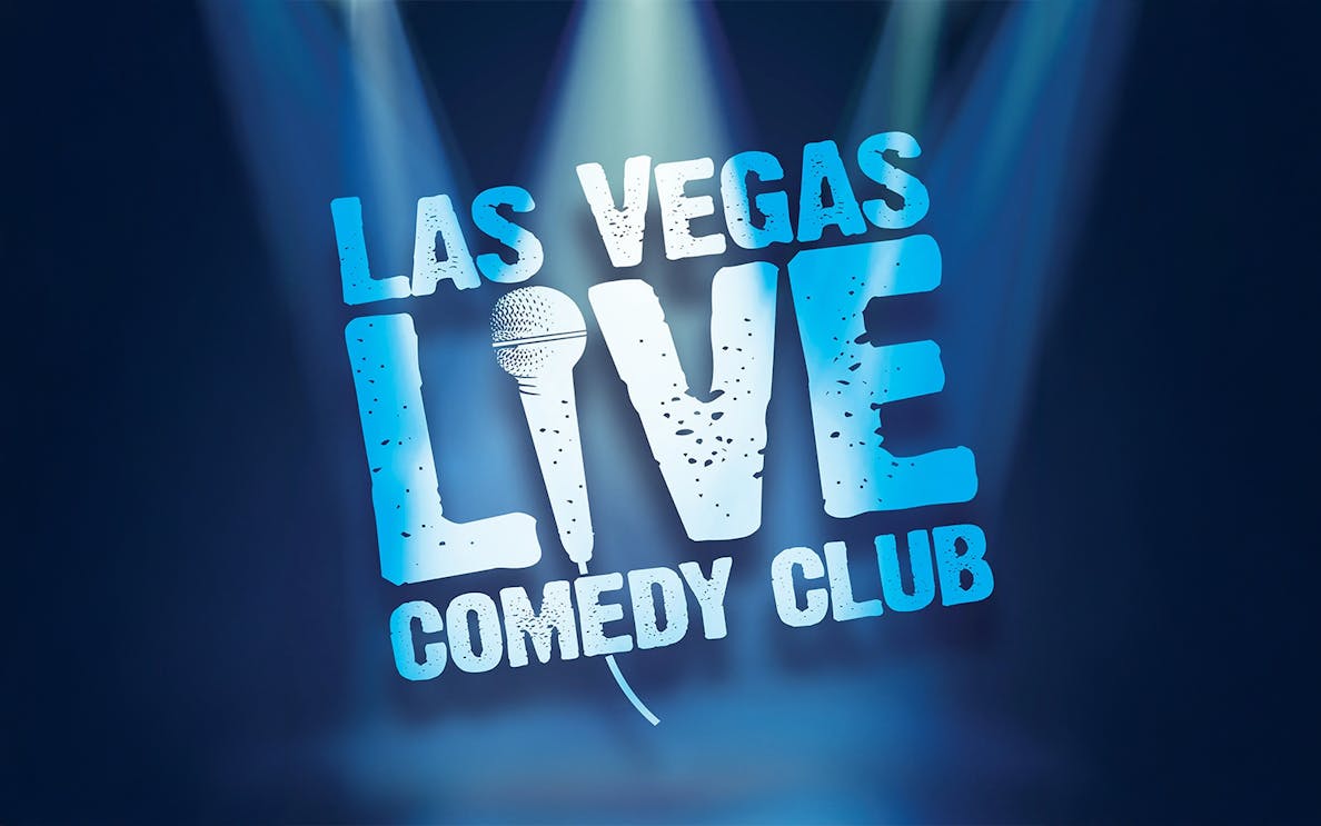 Las Vegas Live Comedy Club logo with spotlight effect.