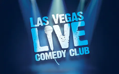 Las Vegas Live Comedy Club logo with spotlight effect.