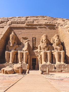 Abu Simbel Temples with colossal statues of Ramses II in Aswan, Egypt.