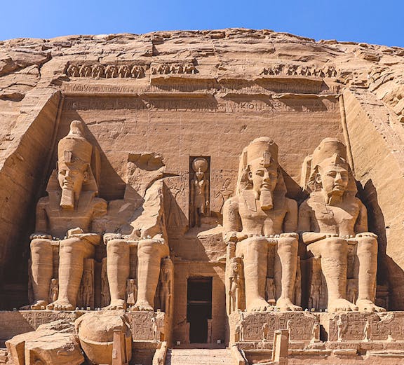 Abu Simbel Temples with colossal statues of Ramses II in Aswan, Egypt.