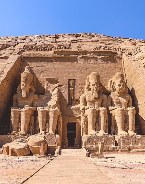 Abu Simbel Temples with colossal statues of Ramses II in Aswan, Egypt.