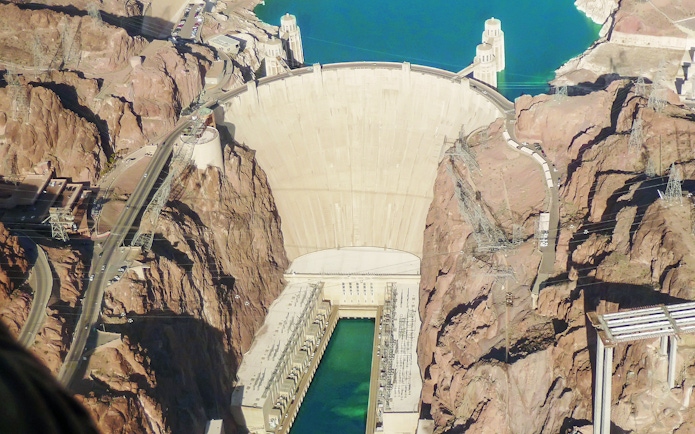 Aerial view of Hoover Dam on the Grand Canyon West Rim Airplane Tour.