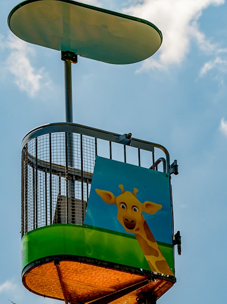 Cable car ride over animal enclosures at Lisbon Zoo, Portugal.