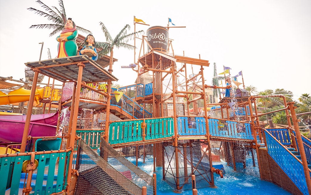 Wild Wadi Waterpark play area with colorful slides and water features in Dubai.