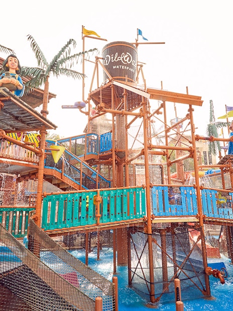 Wild Wadi Waterpark play area with colorful slides and water features in Dubai.