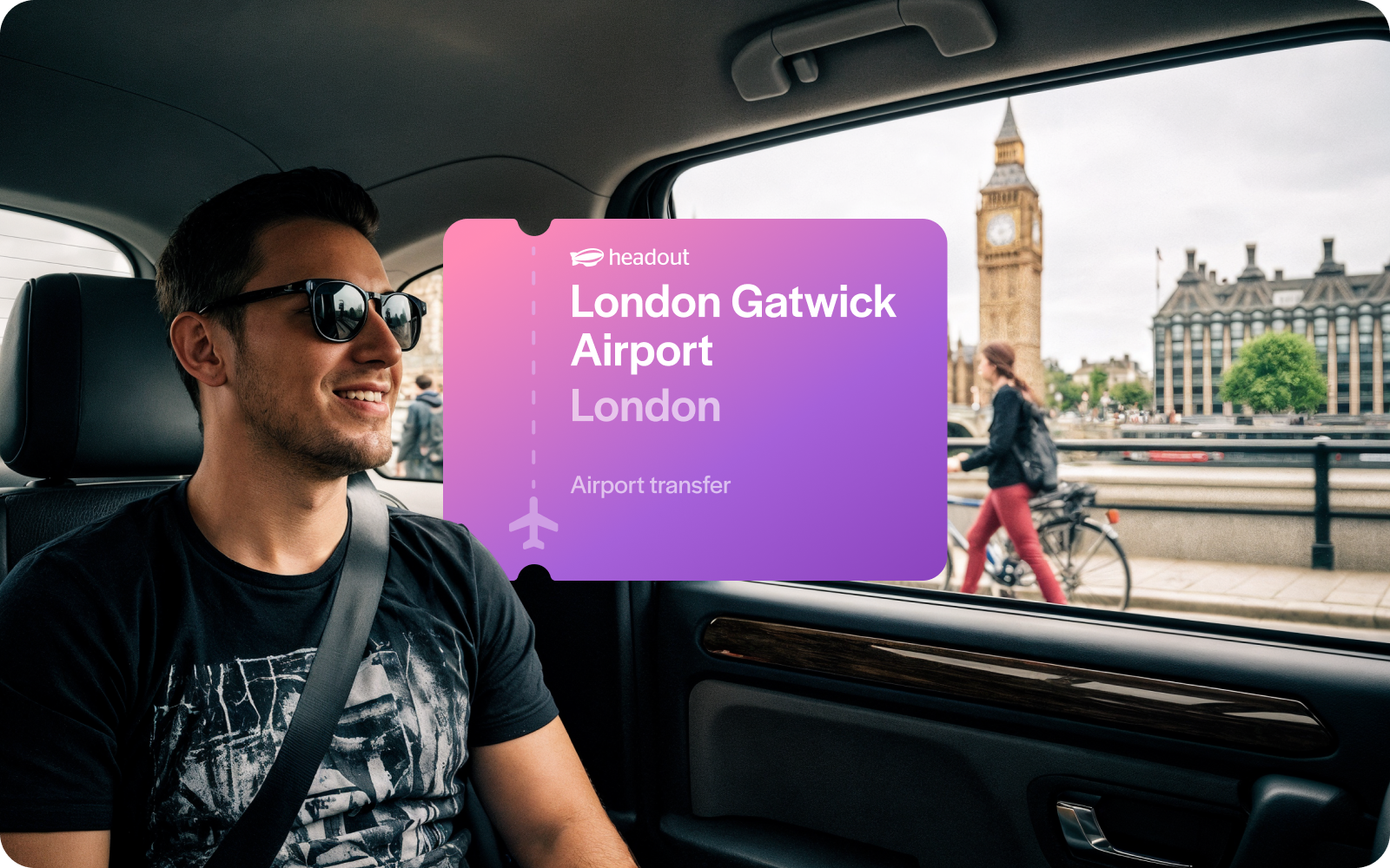 Private car transfer from London Gatwick Airport with view of Big Ben.