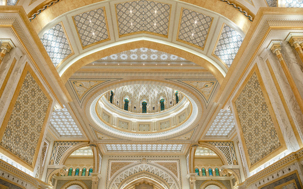 Intricate ceiling design inside Qasr Al Watan, Abu Dhabi.