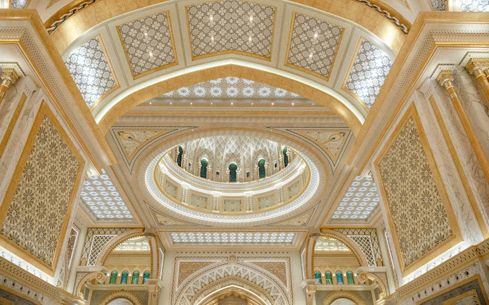 Intricate ceiling design inside Qasr Al Watan, Abu Dhabi.